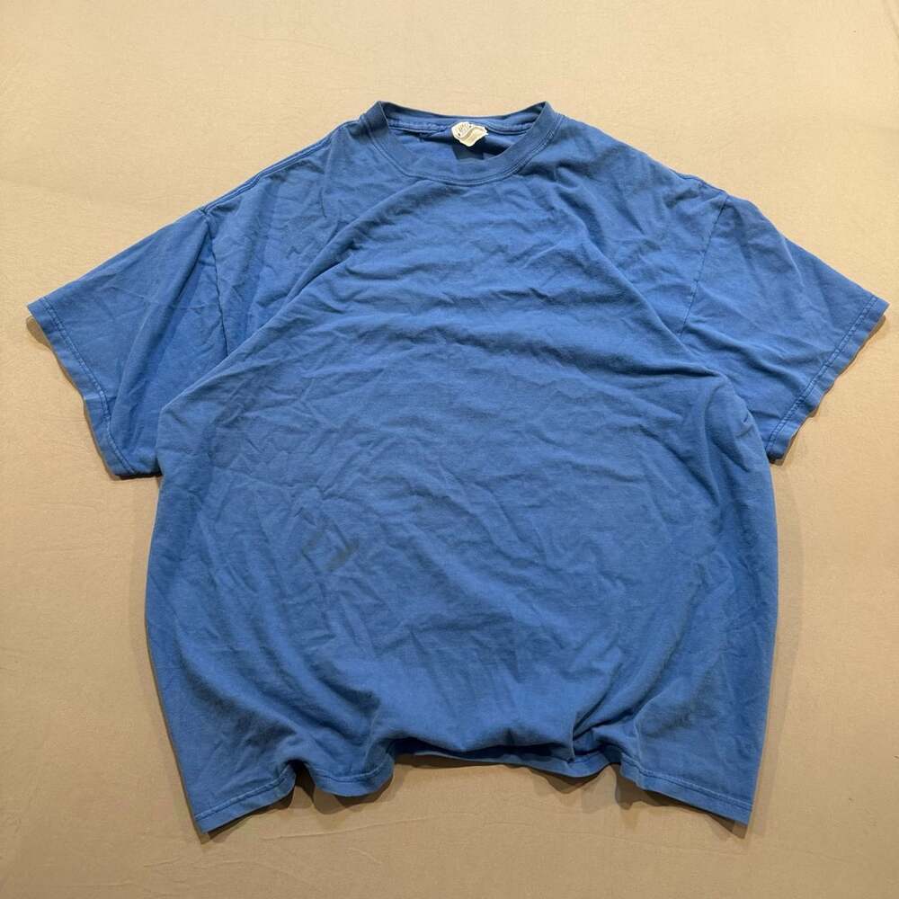 Hanes Beefy-T Vintage Blank Heavyweight Crew Neck T-Shirt Blue 2XL